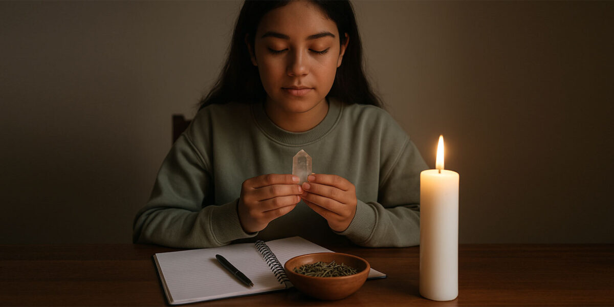 Girl casting spiritual learning spell